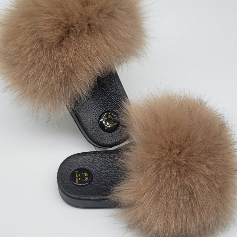 Mini Fur Slides Beige